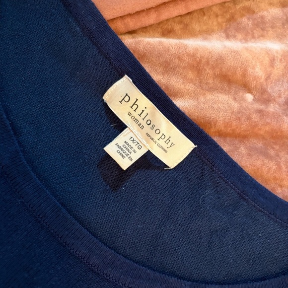 PHILOSOPHY White Navy Blue Striped Red Heart Pullover Knit Sweater 1X - Picture 5 of 5